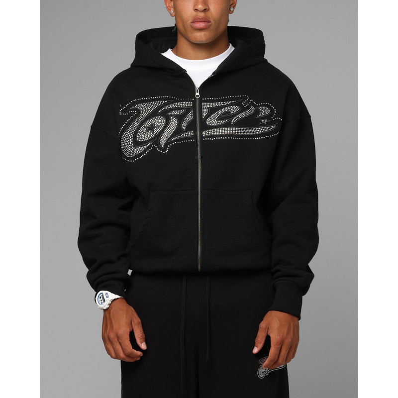 Loiter Silicone Rhinestone Zip Up Hoodie "Black"