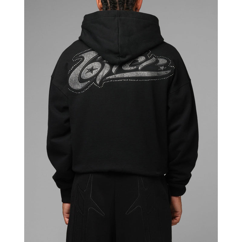 Loiter Silicone Rhinestone Zip Up Hoodie "Black"