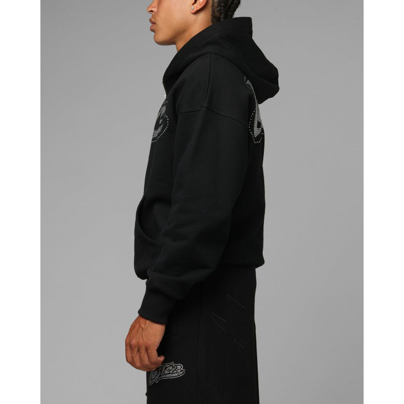 Loiter Silicone Rhinestone Zip Up Hoodie "Black"