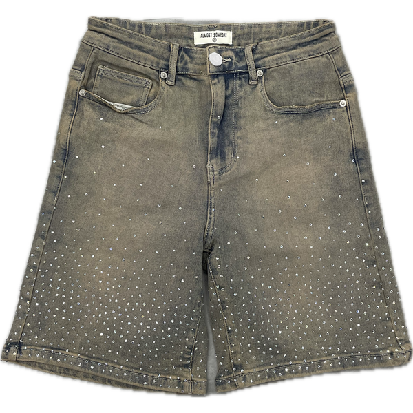 Almost Someday Solomon Rhinestone Jean Shorts "Vintage Blue"