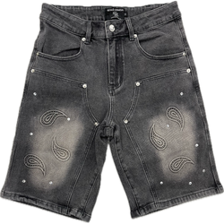 Mixed Emotion Paisley Denim Shorts "Black"