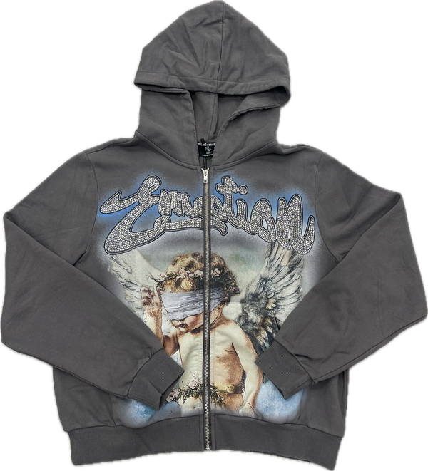 Mixed Emotion Rhinestone Hoodie "Grey”