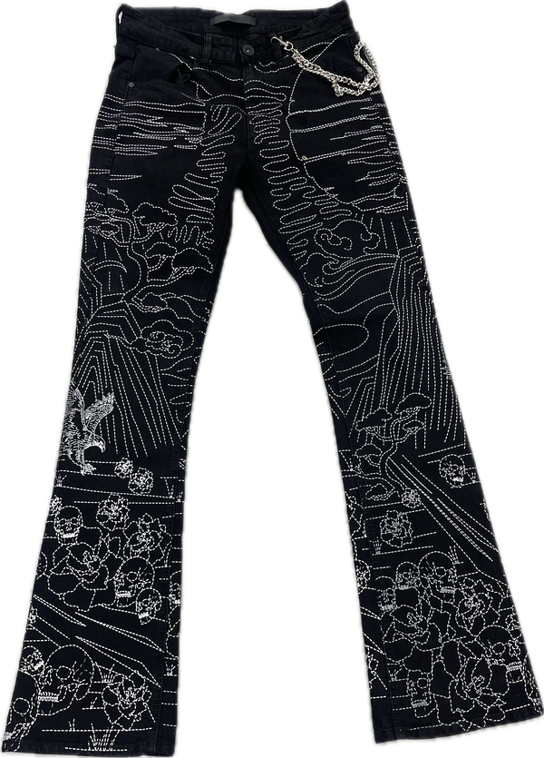 KDNK Landscape Print Jeans "Jet Black"