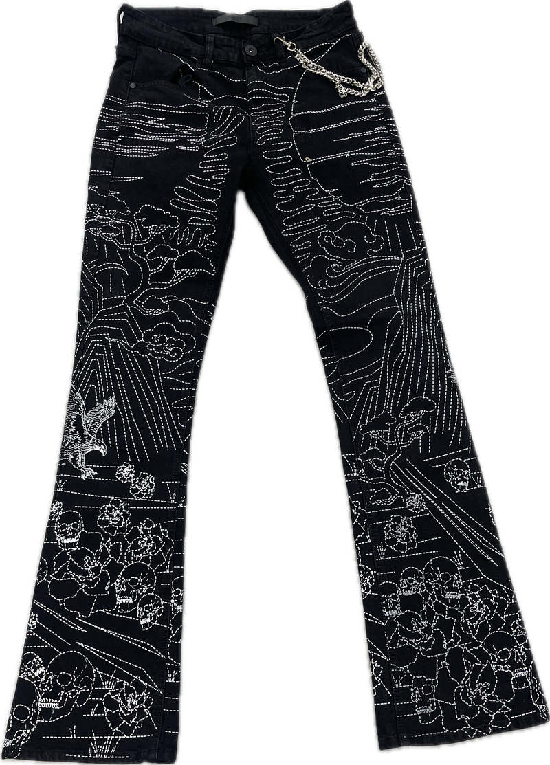 KDNK Landscape Print Jeans "Jet Black"