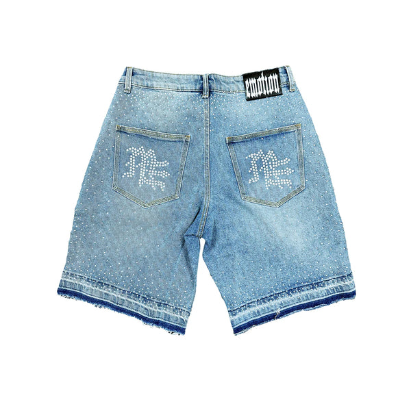 Mixed Emotion Rhinestone Denim Shorts “Blue”