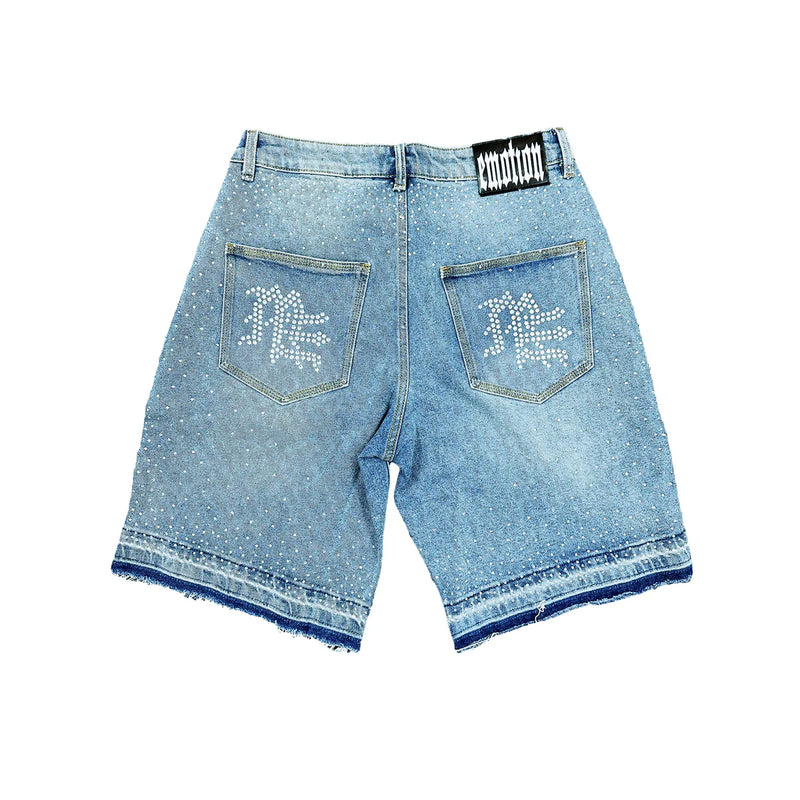 Mixed Emotion Rhinestone Denim Shorts “Blue”