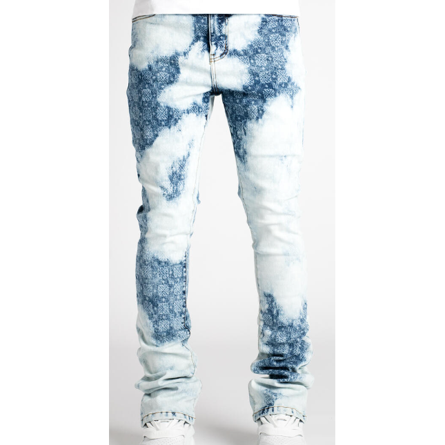 Guapi Bleached Stacked Denim Jean Pants "Aqua Blue"