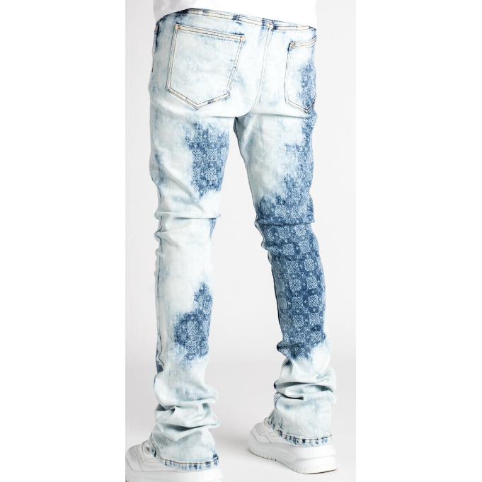 Guapi Bleached Stacked Denim Jean Pants "Aqua Blue"