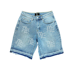 Mixed Emotion Rhinestone Denim Shorts “Blue”