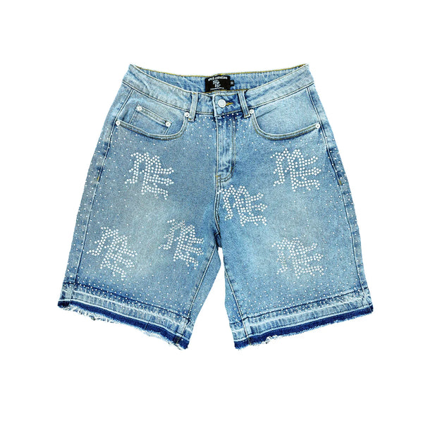 Mixed Emotion Rhinestone Denim Shorts “Blue”