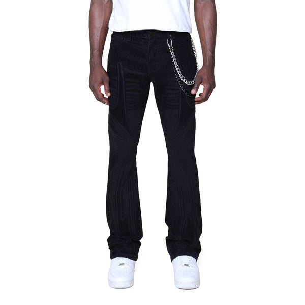Smoke Rise Field Flocked Stacked Jeans “Black”