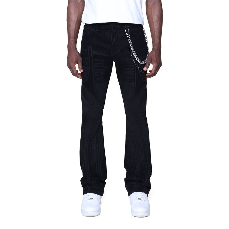 Smoke Rise Field Flocked Stacked Jeans “Black”