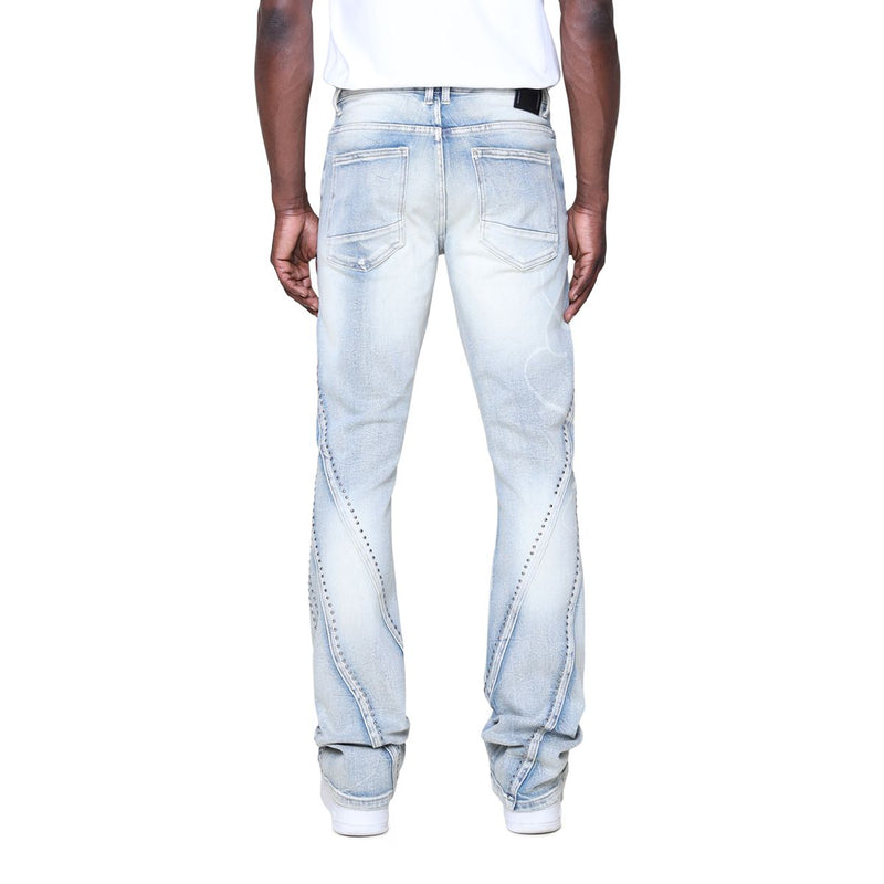 Smoke Rise Barbwire Rhinestone Stacked Jeans “Blue”
