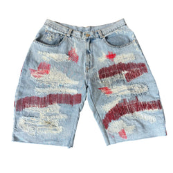 Retrovert Distressed Denim Shorts "Red"