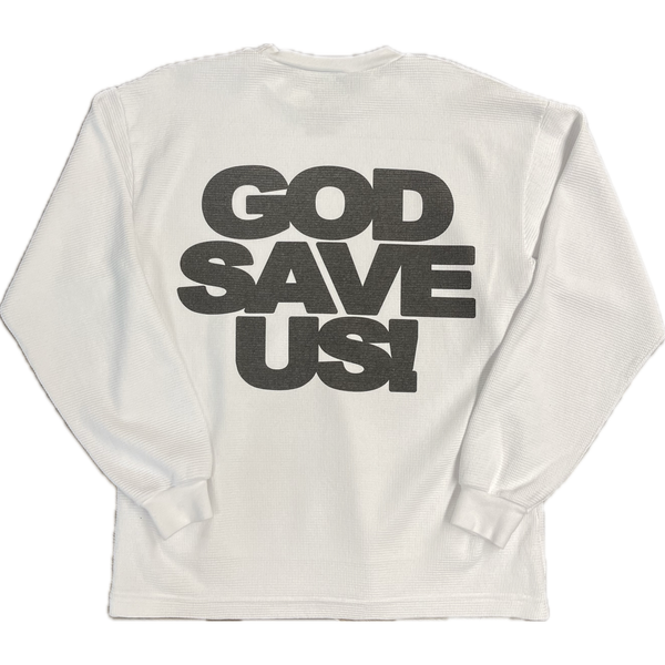 Lonely Hearts Club God Save Us Waffle-Knit Thermal "White"