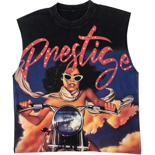 Prestige Collection Lady Motor Rhinestone Sleeveless Tee