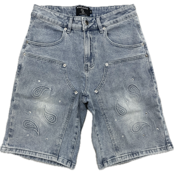 Mixed Emotion Paisley Denim Shorts "Blue"