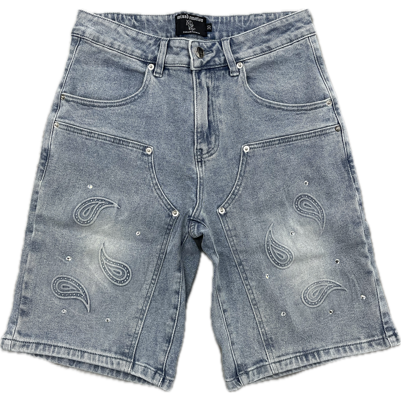 Mixed Emotion Paisley Denim Shorts "Blue"