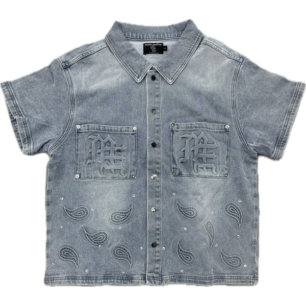 Mixed Emotion Paisley Denim Shirt "Blue"