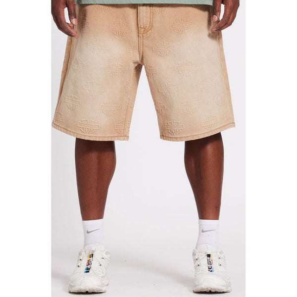 Memory Lane M Shield Pattern Jean Shorts "Brown"