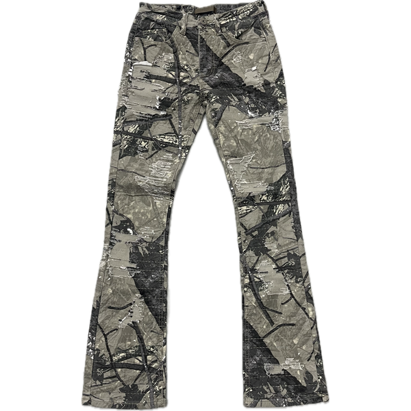 KDNK Tree Camo Skinny Flare Pants  “Charcoal”