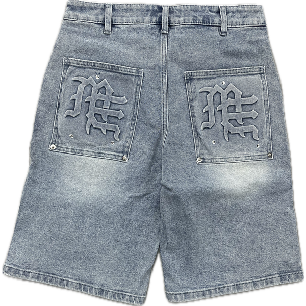 Mixed Emotion Paisley Denim Shorts "Blue"