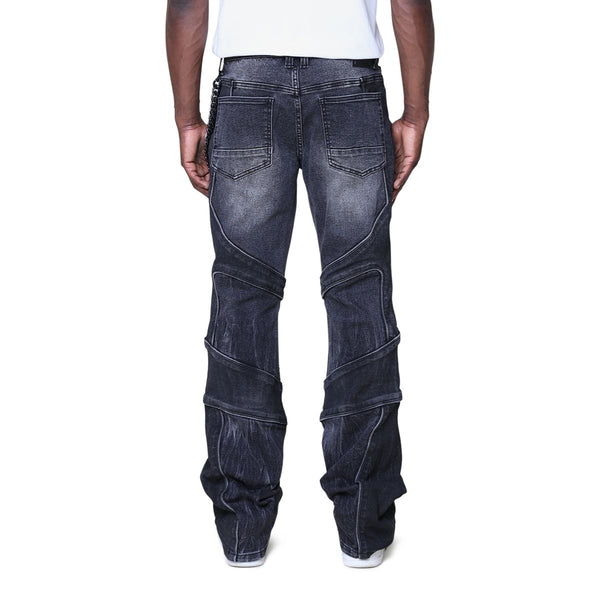 Smoke Rise Colorblock Piping Stacked Jeans “Black Wash”