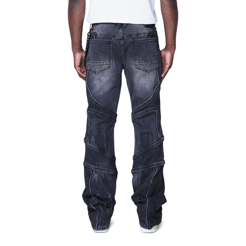 Smoke Rise Colorblock Piping Stacked Jeans “Black Wash”