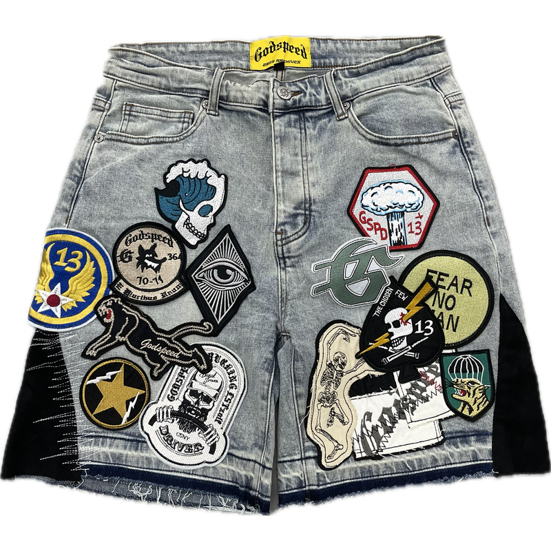 Godspeed Patchwork Denim Shorts "Blue"