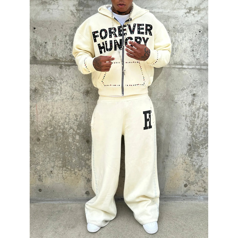 Forever Hungry Gemstone Tracksuit Set "Bone"