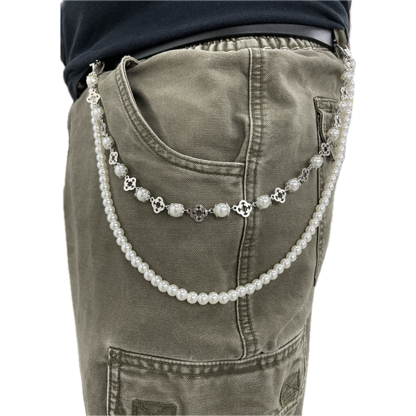 Pocket Chain Crystal & Pearl Silver