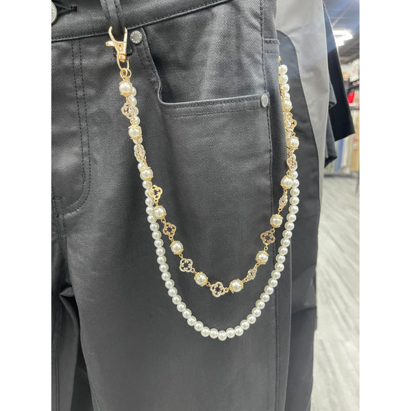Pocket Chain Crystal & Pearl Gold