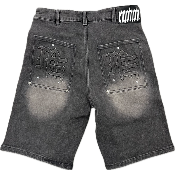 Mixed Emotion Paisley Denim Shorts "Black"