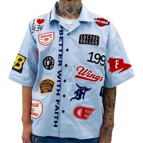 Faith+Figures Way Too Patches Button Up Tee "Blue"