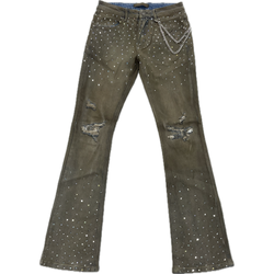 KDNK Rhinestone Skinny Flare Jeans "Brown Blue"