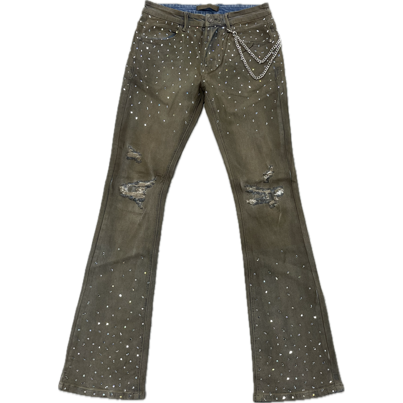 KDNK Rhinestone Skinny Flare Jeans "Brown Blue"