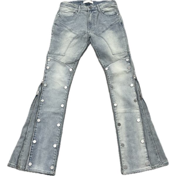 KDNK Double Layered Zippered Skinny Flare Jeans "Lt Blue"