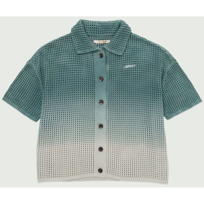 Honor The Gift Summer Crochet Ombre Button Up Tee "Green"