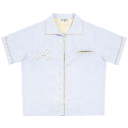 Almost Someday Belfort Button Up Tee "Pinstripe Blue"