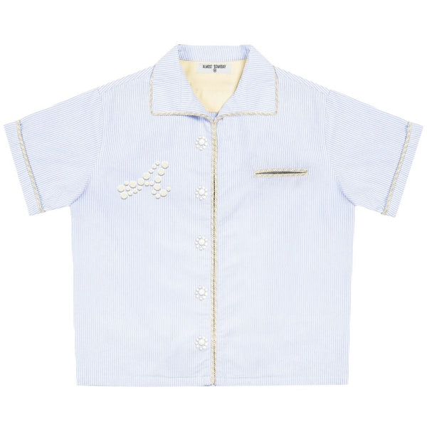 Almost Someday Belfort Button Up Tee "Pinstripe Blue"
