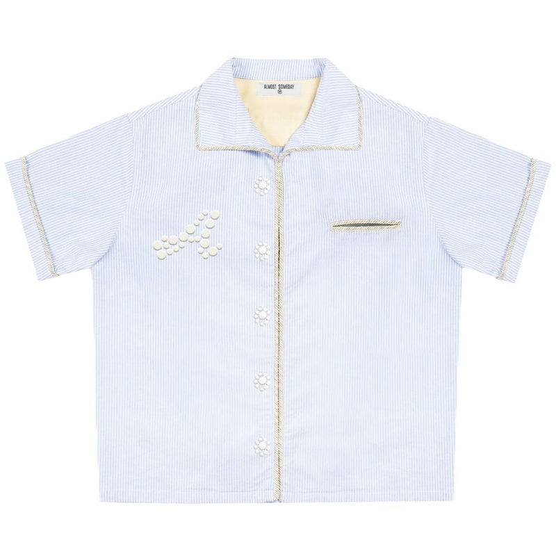 Almost Someday Belfort Button Up Tee "Pinstripe Blue"