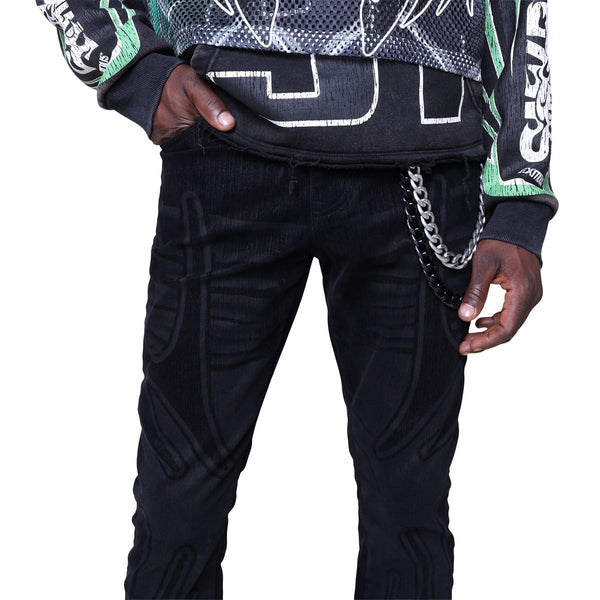 Smoke Rise Field Flocked Stacked Jeans “Black”