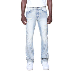 Smoke Rise Barbwire Rhinestone Stacked Jeans “Blue”