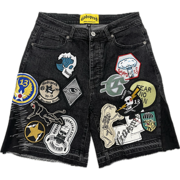 Godspeed Patchwork Denim Shorts "Black"