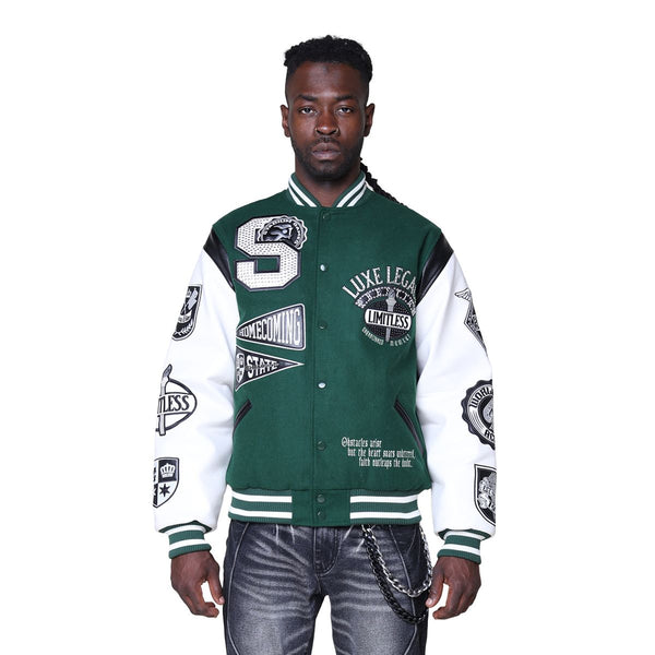 Smoke Rise Luxe Legacy Wool Varsity Jacket “Green”