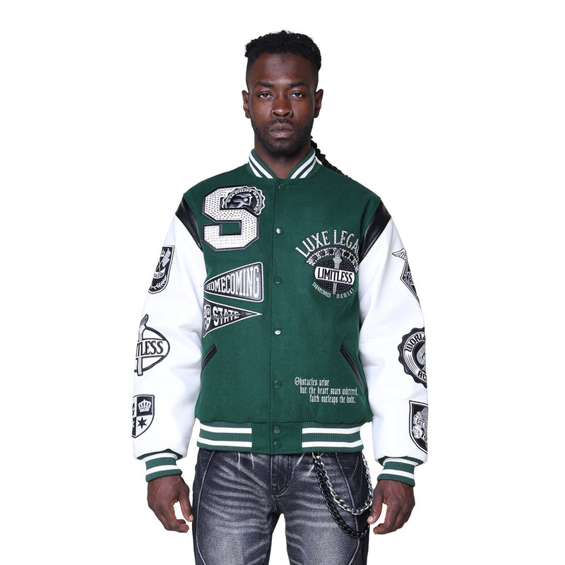 Smoke Rise Luxe Legacy Wool Varsity Jacket “Green”