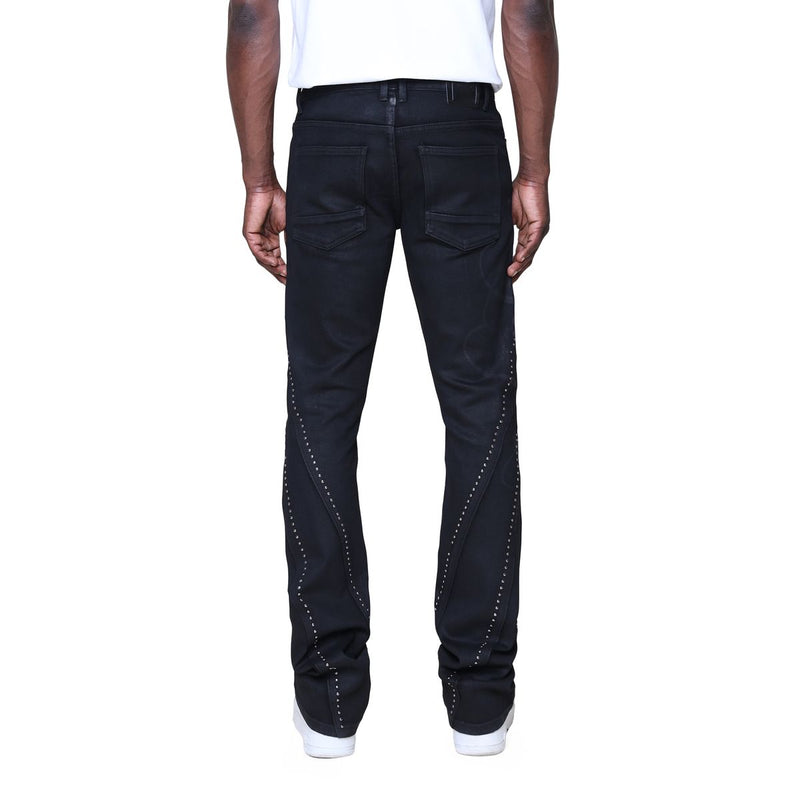 Smoke Rise Barbwire Rhinestone Stacked Jeans “Black”