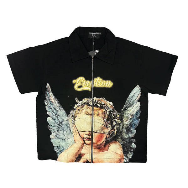 Mixed Emotion Blinded Zip Up Tee “Black”