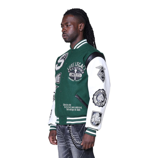 Smoke Rise Luxe Legacy Wool Varsity Jacket “Green”