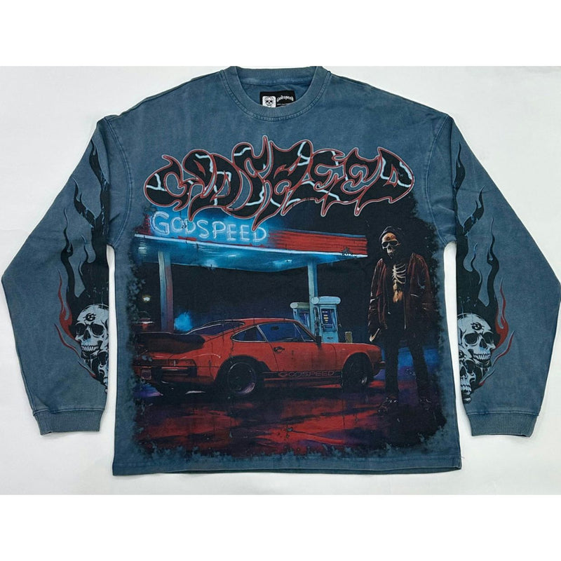 GODSPEED Pit Stop L/S Tee “Washed Blue”